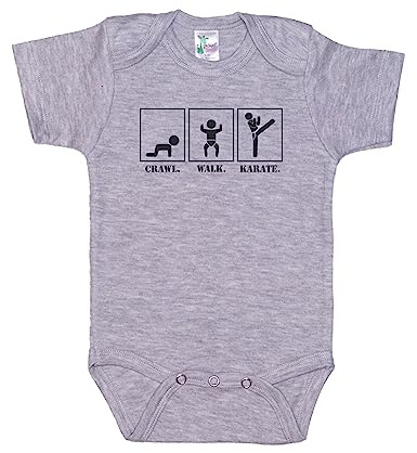 Martial Arts Onesie/Crawl Walk Karate/MMA Bodysuit/Super Soft Romper (GREY SHORT SLEEVE, 6-12M)