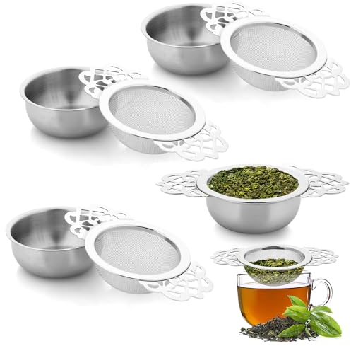 4Packs Small Fine Mesh Tea Strainers with Bowl, Stainless Steel Loose Tea Infusers Strainers 7 cm Diameter Tea Filter with Double Wing Extender Ideal for Loose Tea Juice Coffee Filter