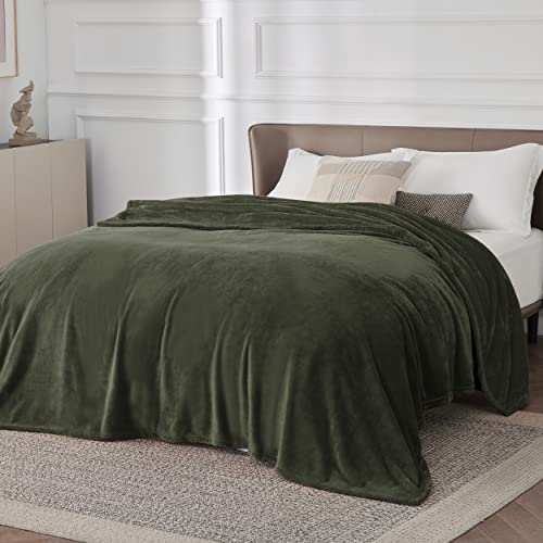Bedsure Fleece Blanket King Size - Soft Cosy Fluffy Throw Blankets for Bed, Warm Large Throws for Audlts, Olive Green, 270x230 cm