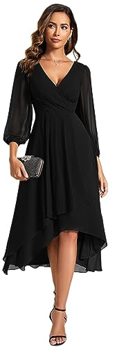 Ever-Pretty Women's Chiffon V Neck 3/4 Sleeves Pleated A-Line Midi Length Wedding Guest Dress 01926