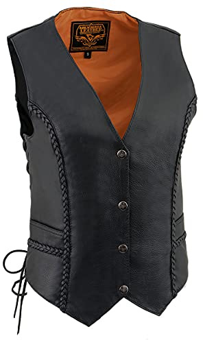 Milwaukee Leather Women's Premium Classic Leather Motorcycle Rider Vest w/Adjustable Side Laces - Medium