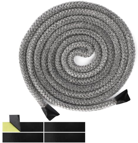 Corde d'Étanchéité pour Cheminée, 2,5m x 6mm Joint d'Étanchéité en Fibre de Verre avec 4 Rubans d'Étanchéité pour Extrémité de Corde, Joint Tressé pour Insert et Poêle pour Portes de Poêles