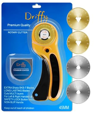 Rotary Cutter with 4 Extra 45mm Blades - for Quilting Fabric