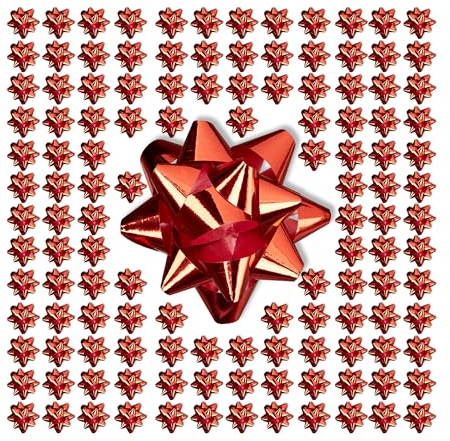 Relaxdays Geschenkschleifen, 200er Set, selbstklebend, Dekoschleifen für Weihnachten & Geburtstag, BxT: 5x5 cm, rot