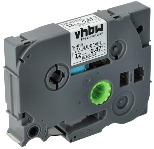 vhbw Skrivband kompatibel med Brother ST 1150, 5, 1150DX skrivaretiketter 12 mm svart till vit, flexibel
