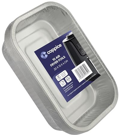 Coppice Strong Rectangular Aluminium Foil Tray for Air Fryer, Roasting, Grilling, BBQ & Food Storage | Freezer, Microwave & Oven Safe | 20cm x 13cm x 4cm (10 Containers)