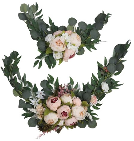 2 Pezzi Ghirlanda di Peonie,Decorazioni Ad Arco Per Matrimoni Romantici,Decorazioni Floreali Per Matrimoni Artificiali, Cartelli di Benvenuto Per Matrimoni, Decorazioni Floreali(Colore champagne)