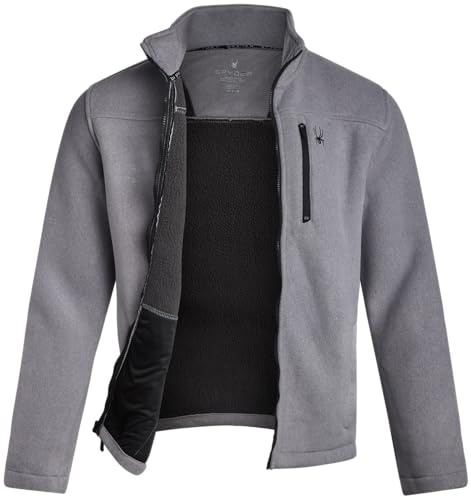 Spyder Mens Fleece Jacket - Full Zip Up Lightweight Sherpa Fleece Fall Mens Winter Jacket with Pockets for Outdoor Hiking, Size Large, Light Grey