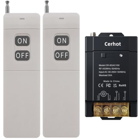 Cerhot Kit de interruptor y receptor de luz inalámbrico de alta potencia de 230V CA, 3000m, 30A, interruptor de control remoto inalámbrico, interruptor inalámbrico para bomba de agua