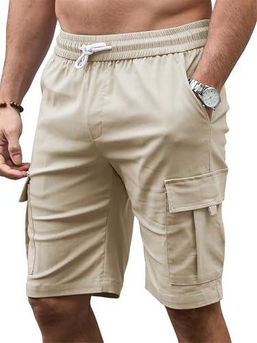 Tolaler Pantaloncini Cargo Uomo Estivi Pantaloni Corti Casual Coulisse Bermuda Shorts Vita Elasticizzata con Tasche Bianco Sporco M