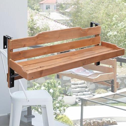 tavolo ringhiera balcone pieghevole Pratico tavolo da balcone sospeso, tavoli pieghevoli da esterno resistenti alle intemperie con ganci/mobili da balcone in legno massello per balaustra(L 90 CM)