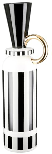 GILDE Vaso da pavimento Pomposo in ceramica, a righe, smaltato, in bianco e nero, altezza 48 cm x diametro 11 cm, impermeabile