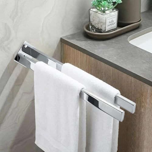 Toallero de Doble Barra de 40 cm, toallero de Pared de Acero Inoxidable, toallero para Cuarto de baño, Cocina, Dormitorio y Armario, diseño Cuadrado Moderno en Cromado
