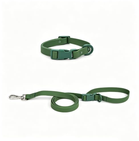 Ovale Waterproof PVC Dog Collar&Leash Set,Leash with Buckle.(M, Army Green)