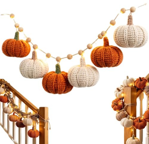 Halloween för inomhusbruk stickad höstdekoration för eldstaden | Höst Thanksgiving skördetid kedjor semester, utomhus, lantlig stil, skörd, hem, fest och