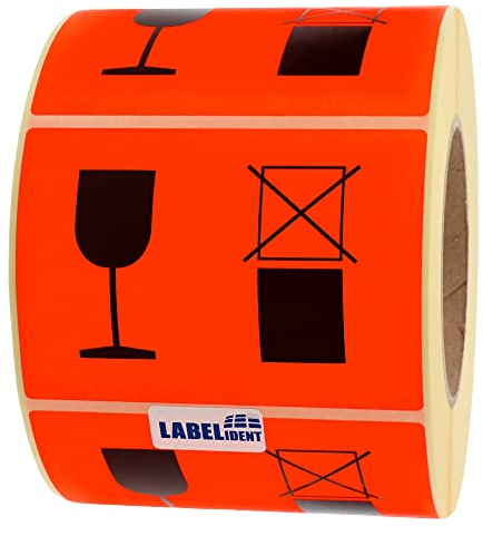 Warnetiketten 105 x 74 mm - Paket Aufkleber Glas - durchgestrichene gestapelte Kartons - Zerbrechlich/Nicht stapeln - 1.000 Versandaufkleber auf 1 Rolle(n), Papier