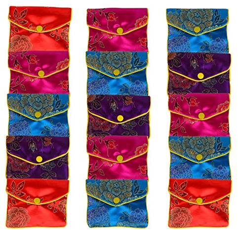 Bleiou 15 Pcs Jewelry Purse Pouch Brocade Gift Bags Chinese Style Pouches Mix Colors(Medium)
