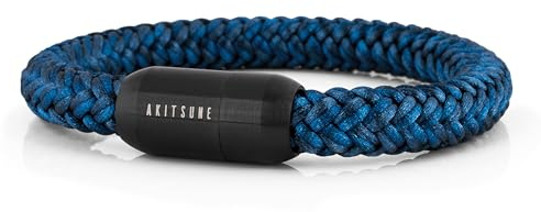 Akitsune Portus segelrep armband | magnetisk kapselstängning armsmycken damer ankare män maritim – svart e rostfritt stål, colore: Matt svart marinblå, cod. AK-B-POR-13-19