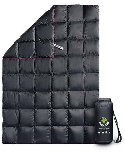4Monster Couverture en Duvet légère, compacte, idéale pour Le Camping, Les Voyages, Les Pique-niques, Le Camping, la randonnée (Grille, Noir), Taille M (137 x 203 cm)