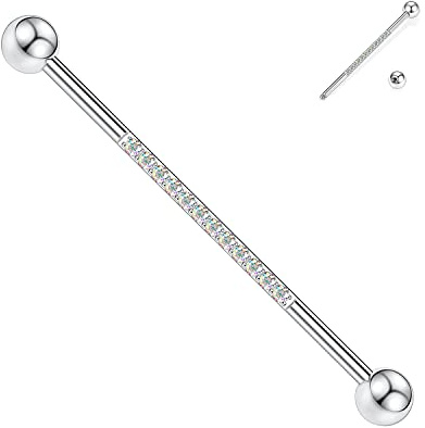 14G Bijoux Piercing Industriel en Acier Chirurgical Barbell Industriel Barres Industrielles Boucles d'Oreilles Conch Helix Cartilage Piercing 1 1/2 Pouces 38mm