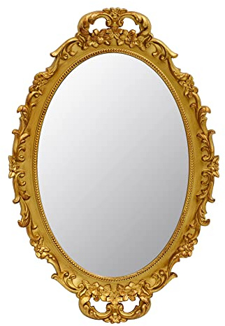 Tstarer Espejo Decorativo Vintage con Marco Dorado, Pequeño Espejo Ovalado para Colgar en la Pared -Pequeño- 24,4 cm An x 36,3 cm L (Dorado)