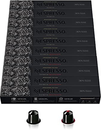 Nespresso Original Cápsulas de Café Ristretto, 100 Cápsulas (50 Normal y 50 Descafeinado) para Máquina de Café, Cafetera, Tueste Intenso con Notas Afrutadas…