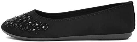 Lilley Gloria Womens Black Diamante Ballerina - Size 6 UK - Black