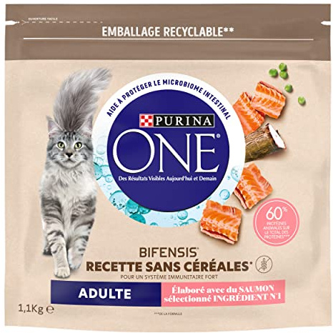PURINA ONE Bifensis sans Céréales | Croquettes Au Saumon pour Chats Adultes | Sac de 1,1kg