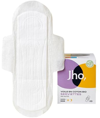 Jho - Serviettes hygiéniques en coton 100% bio (Super + Jour et Nuit, 10)
