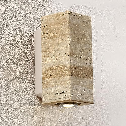 LEOSHI Applique murale extérieure en travertin jaune, pierre naturelle de jardin, étanche, durable, lanterne murale en fer antirouille, économie d'énergie pour porche, couloir, porte d'entrée, maison