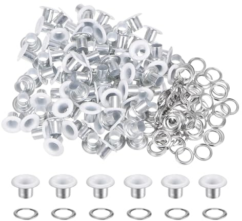 QUARKZMAN 100 Ensembles Œillets en Métal de 5mm ID avec Rondelles, 7mm de Hauteur Œillets en Fer pour Chaussures, Vêtements, Ceintures, Étiquettes, Sacs, Tissus, Cuir, Blanc