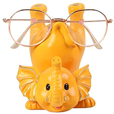 TITA-DONG Cute Elephant Eyeglass Holder, Creative Animal Glasses Holder, Decorative Glasses Stand, Eyeglass Retainer Glasses Holder Elephant Sculptures Home Décor Pet Resin Crafts Office(yellow)
