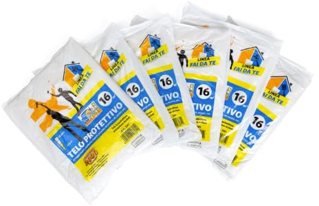 PENNELLIFICIO 2000 | Set de 6 bâches de protection en plastique, bâches protectrices, anti-gouttes, protège contre les taches de peinture, la saleté et l'humidité, 4 x 4 mètres, 16 m², grammage: 195 g
