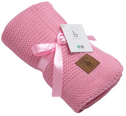 Little Dedi Weiche Strick Babydecke mit Sternchen, Geschenk zur Geburt für Mädchen, 80x100 cm. Pink, OEKOTEX 100 Zertifiziert, Kuscheldecke, Ideal für Babyschale