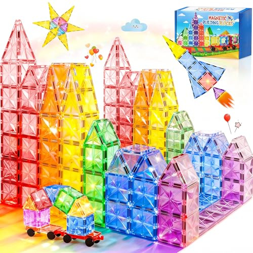 COOLJOYA Costruzioni Magnetiche 42 Pezzi per Bambini 2-8 Anni, Magneti Giochi Montessori