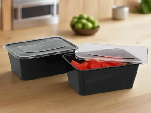 HOT BARGAINS 50 X 1000ml Heavy Duty Takeaway Food Containers with Lids Black Colour BPA, Microwave & Freezer Safe Reusable Black Food Box for Restaurants, Bars & Cafe (1000, 50)