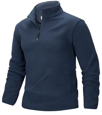33,000ft Herren Fleecepullover Half Zip Fleece Pullover mit 2 Taschen Microfleece Outdoor Sweatshirt Strickjacke Navy Blau L