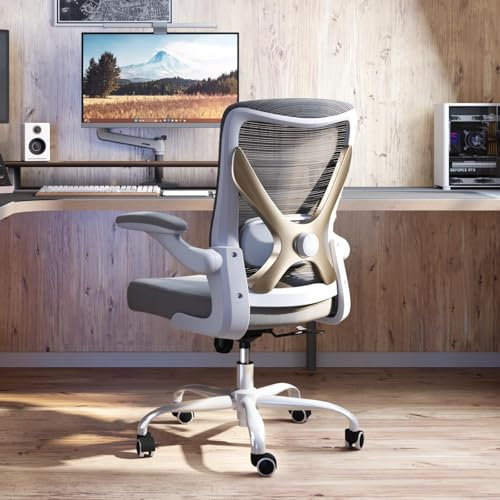 TRALT Ergonomischer Bürostuhl - X-förmiger Computer-Schreibtischstuhl bequem, Gaming-Stuhl, Bürostuhl mit Lendenwirbelstütze, Mesh-Bürostühle, Schreibtischstuhl für Lange Stunden (Grau Gold)