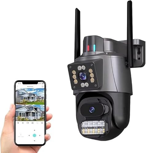 RVT SECURITY Telecamera IP 4K 6MP Esterna WiFi PTZ, CCTV Doppio Obiettivo, Zoom 8X, Visione Notturna a Colori Audio 2 Vie Smart WIFI Camera ICSEE Audio bidirezionale