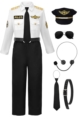 ReliBeauty Pilot Costume for Kids with Accessories Airline Captain pilot Costume Dress up Career Day,100