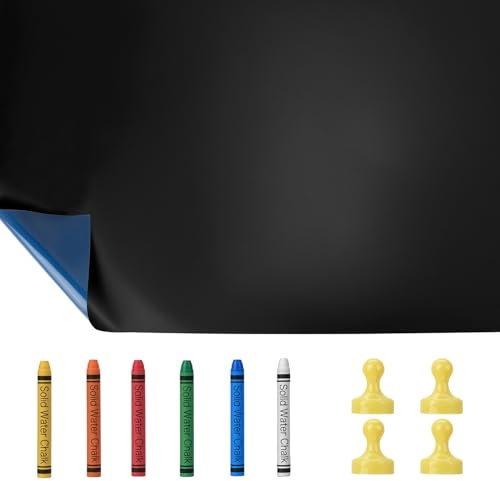 QWORK® Película pizarra autoadhesiva, 40 x 80 cm papel pizarra adhesivo pared con 6 tizas, para aula, oficina, hogar