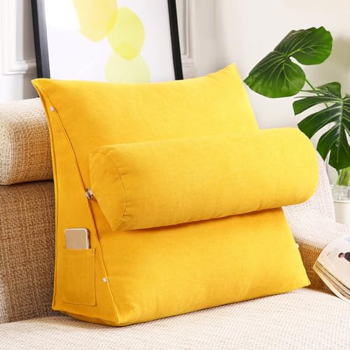 GYCS Respaldo Sofa Almohada Triangular con Cuña Triangular para Respaldo Almohada De Lectura De Cabecera Cojín De Apoyo Lumbar Cojín De Posicionamiento para Sofá Cama,Lemon Yellow,45 * 45 * 20cm
