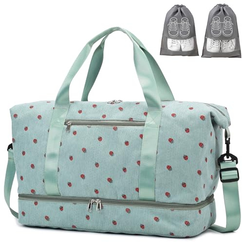 IBALULU Sac de Sport Sac de Voyage, Sac Weekend Femme 40L Travel Duffle Bag Sac de Voyage avec 2 Sacs à Chaussures, Compartiment à Chaussures et Compartiment Imperméable, pour Gym, Les Voyages