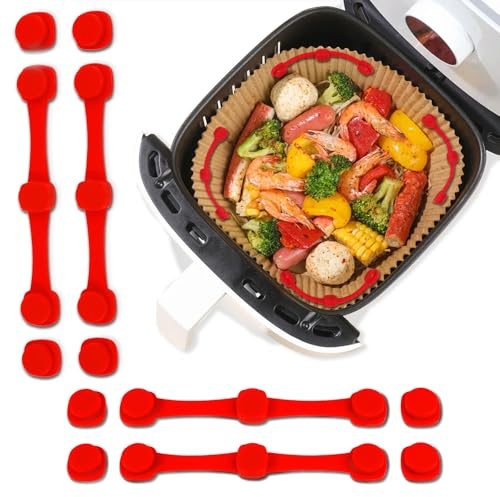 Lot de 12 Air Fryer Silicone Aimant, ​Attache Magnétique pour Fixer Papier Cuisson Air Fryer pour Eviter que le Papier Airfryer Bouge, Aimant Friteuse Sans Huile, Ustensiles de Cuisine Réutilisables