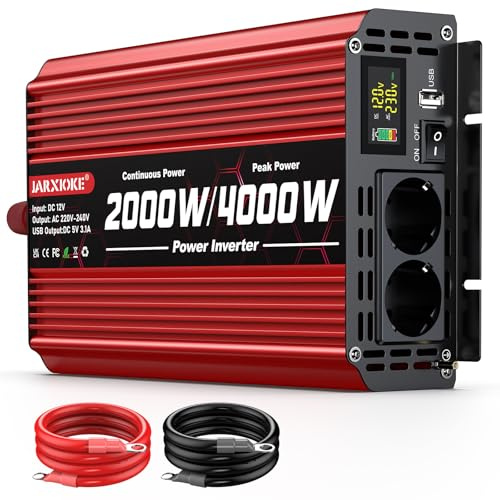Inverter 2000W,Trasformatore da 12V a 220V Onda Modificata con 2 Prese + USB+Display LCD,Inverter di potenzaper Auto,Campeggio,Camion,Emergenza Casa