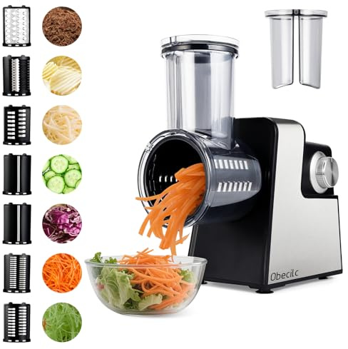 Electric Cheese Grater for Block Cheese,Cheese Shredder Electric with 7 Stainless Steel Blades for Slicing, Shredding, Grinding Vegetables, Fruits & Nuts, One-Touch Control