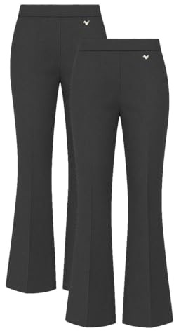 Pack of 2 - Girls Flared Jersey School Trousers Pull Up Wide Leg School Uniform Butterfly Pendant Ages 3-16y Grey