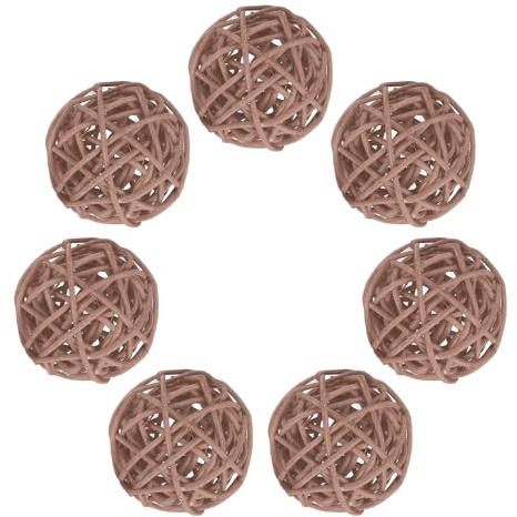 sourcing map 7 bolas de mimbre marrón para centro de mesa de 5 cm de diámetro, esferas decorativas para jarrón, mesa de comedor, decoración de boda