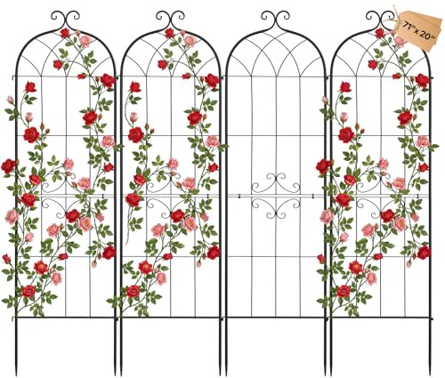 VEVOR Enrejado Metálico para Jardín, 180 x 52,5 cm, Celosías de Jardín, Set de 4 Piezas, Soporte para Plantas Trepadoras, con Estacas, Decoración, Acero al Carbono, para Verduras Flores, Color Negro