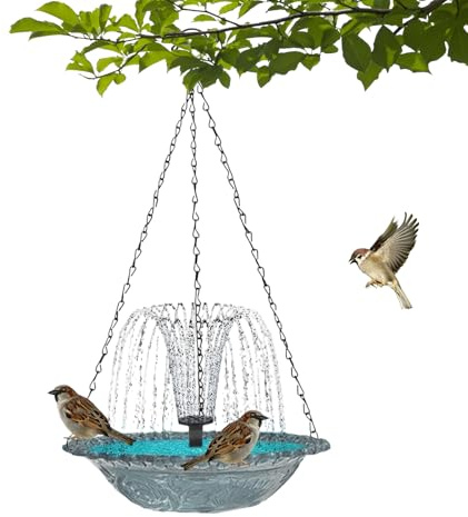 Fuente Solar para Pájaros Colgante Tipo Ducha, Bomba De Agua Solar para Baño De Aves, Fuente Exterior para Patio Jardín Terraza Balcón, Atrae Colibríes, Sin Cables, Eco-Amigable, ABS, 23,5x23,5x46cm